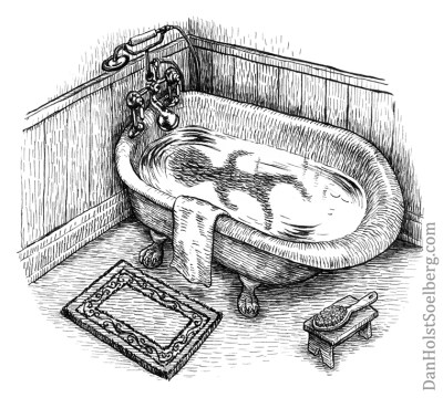 "Lou bathed for weeks hoping gills would evolve, but he became oversaturated and dissolved." from the book Oddities of West Blankshire.