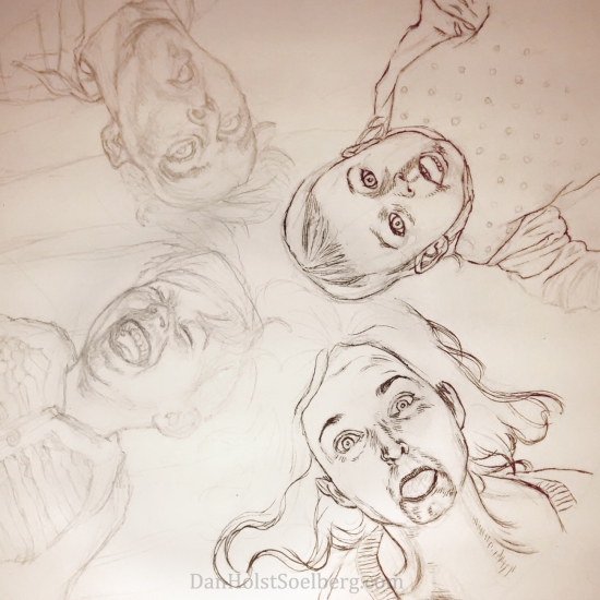 2015 Soelberg Family Portrait progress drawing pencil ink